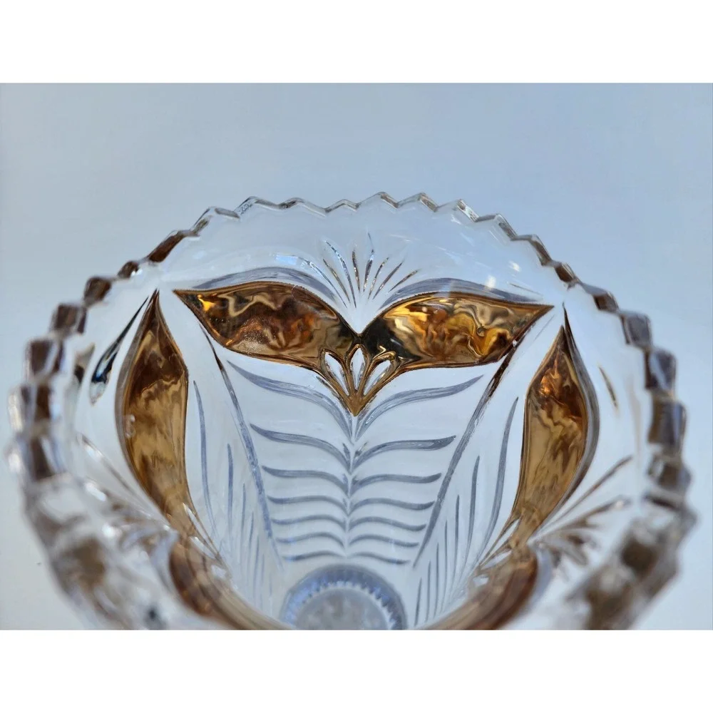 Crystal Vase Anna Hutte‎ Germany Gold Trim Accents 6.25